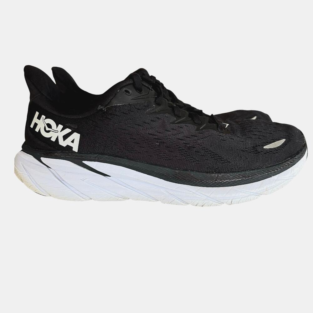 Hoka One One Clifton 8 running shoes sz 11 M blk wht athletic training outdoors